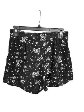 Charlotte Russe Black White Floral Polka Dot Paperbag Shorts Size Medium